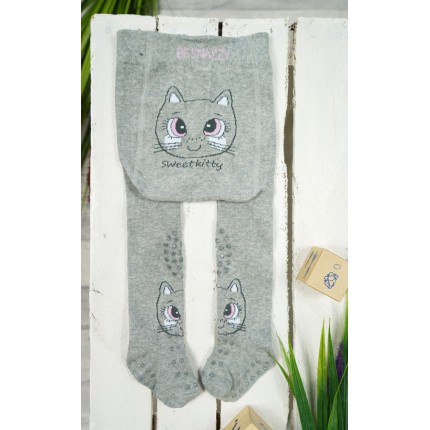 RAJSTOPY do RACZKOWANIA 3x ABS szare z kotem wzór 654