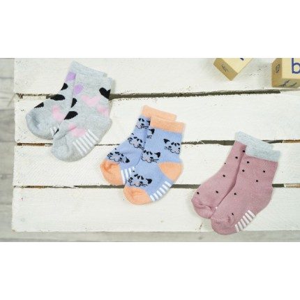 3PAK SKARPETKI z ABS KOTKI KROPKI skarpety dziewczęce D-56