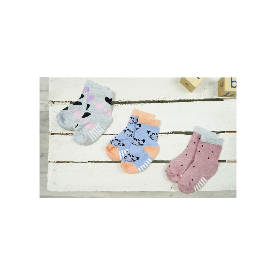 3PAK SKARPETKI z ABS KOTKI KROPKI skarpety dziewczęce D-56