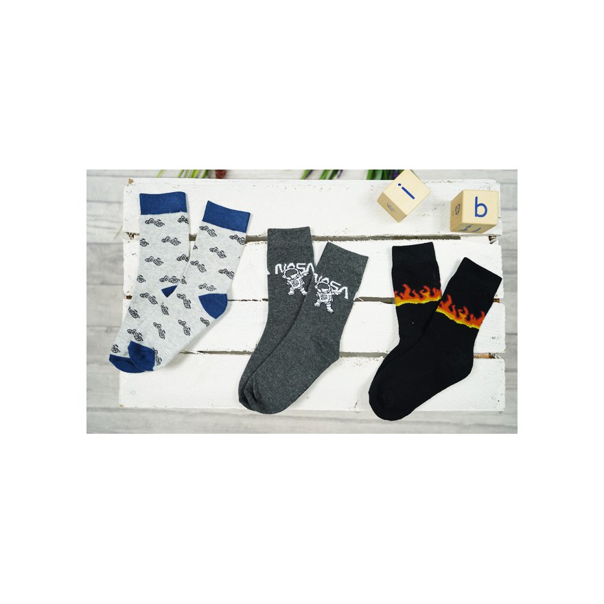 3pak SKARPETKI bawełniane PŁOMIENIE ROWERY skarpety chłopięce C-48