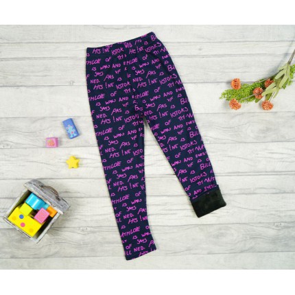 Granatowe LEGGINSY ocieplane Z NAPISAMI GETRY na futerku