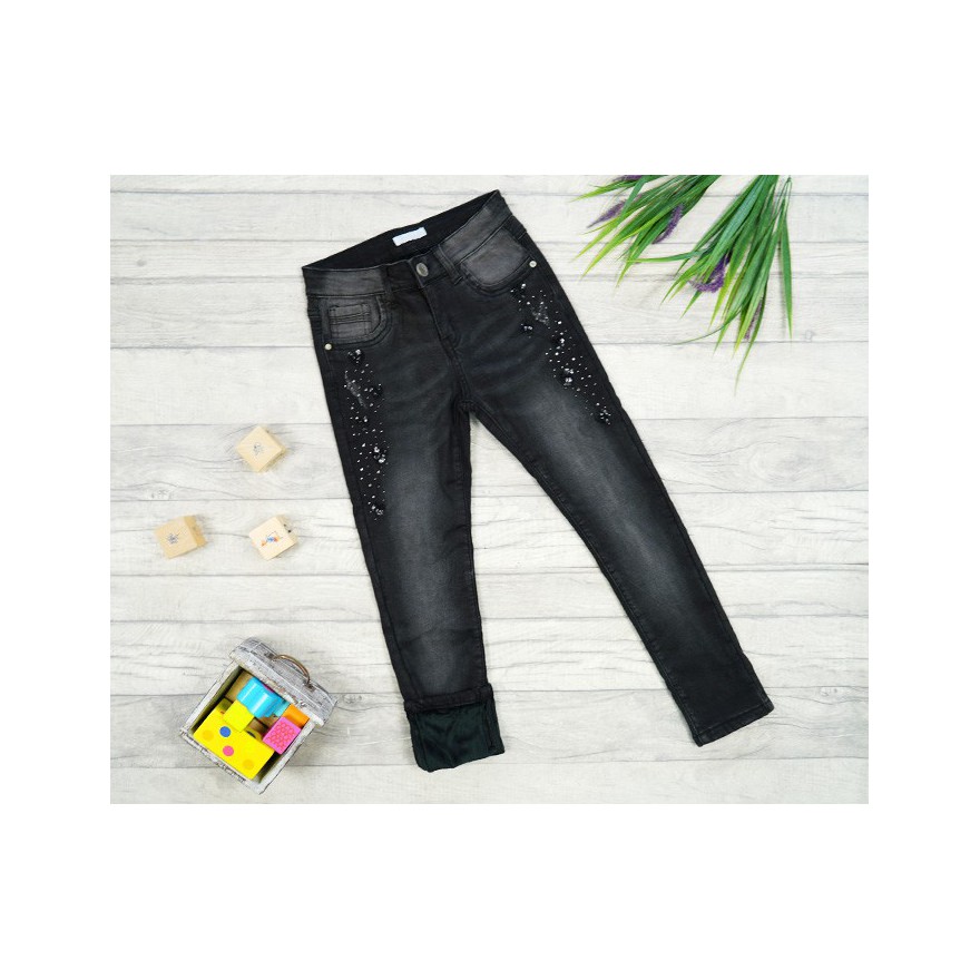 Jeansy czarne ocieplane dzety na górze