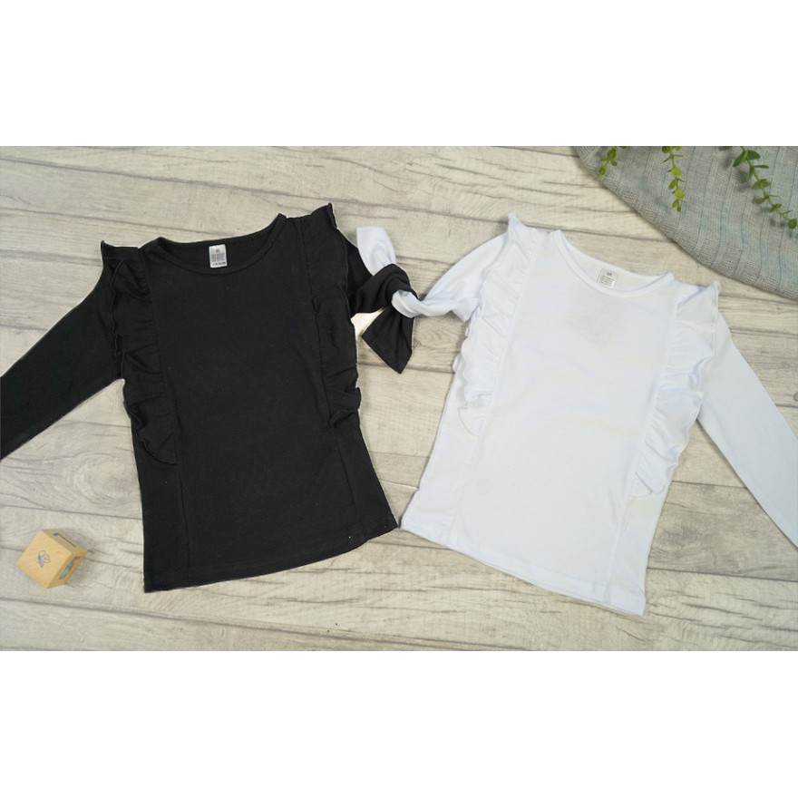 2PAK BLUZKA Z FALBANKAMI biała i czarna koszulka dziewczęca