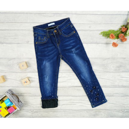 Jeansy granatowe ocieplane dżety na dole