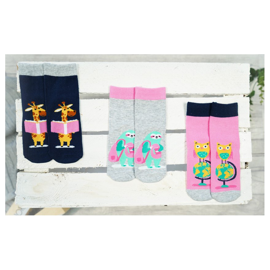 3pak SKARPETKI bawełniane LENIWIEC ŻYRAFA skarpety dziewczęce D-57