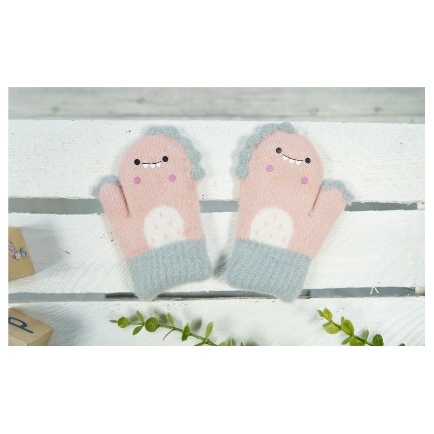 Różowe RĘKAWICZKI  ciepłe 1P na futerku ocieplane STWOREK r. 110-116