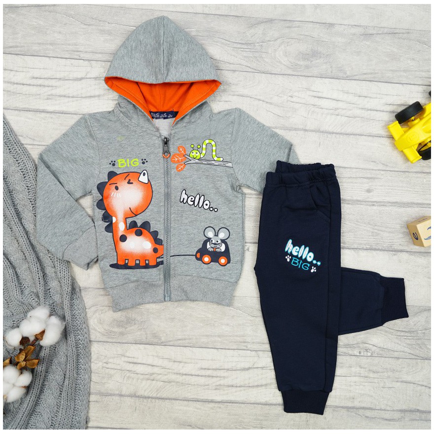 Szary DRES dino BIG HELLO bluza i spodnie