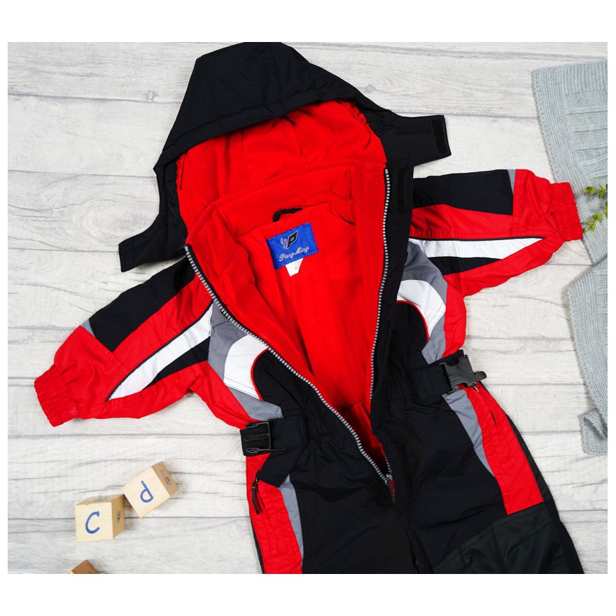 ZIMOWY KOMBINEZON jednoczęściowy CZARNO - CZERWONY termoaktywny