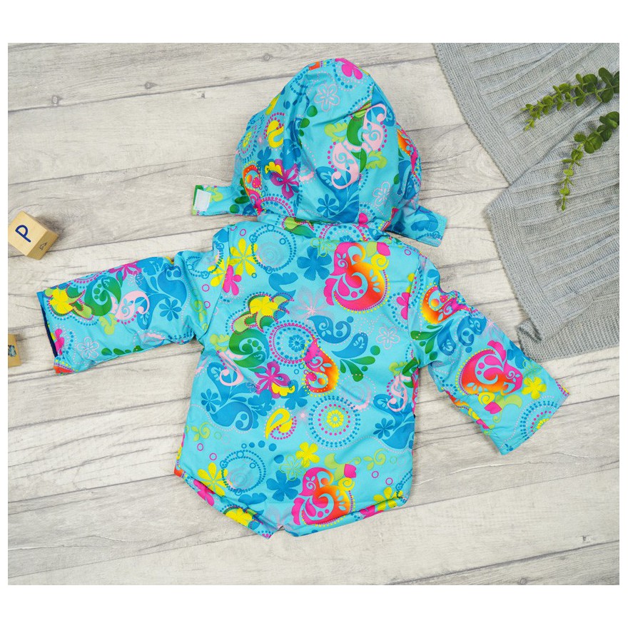 ZIMOWY KOMBINEZON dwuczęściowy BŁĘKIT KWIATY kurtka + spodnie