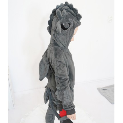 Grafit PIŻAMA jednoczęściowa SMOK z ogonem i kapturem kigurumi