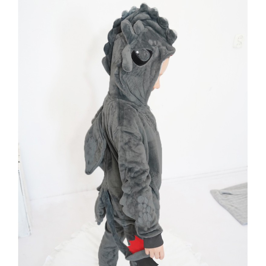 Grafit PIŻAMA jednoczęściowa SMOK z ogonem i kapturem kigurumi