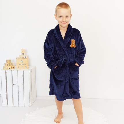 Granatowy ciepły SZLAFROK dziecięcy z misiem