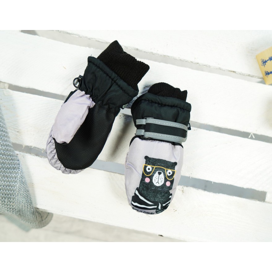 Szaro- czarne rękawiczki na śnieg narty MIŚ 1P r.74-92