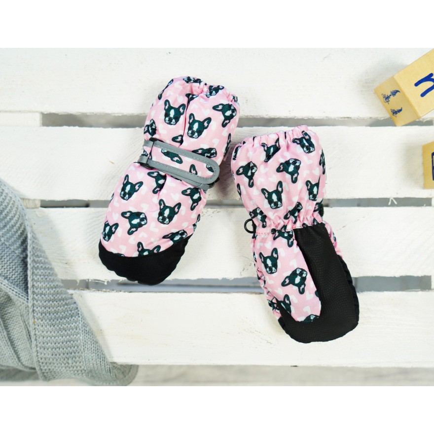Różowo- czarne rękawiczki na śnieg narty PIESKI 1P r.98-104