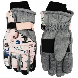 Szaro- różowe rękawiczki narciarskie 5P KOTY r.110-140