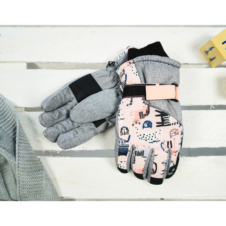 Szaro- różowe rękawiczki narciarskie 5P KOTY r.110-140