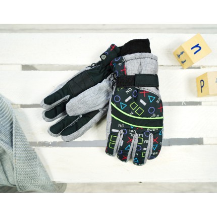 Czarno- szare rękawiczki narciarskie 5P GEOMETRYCZNE r.110-116
