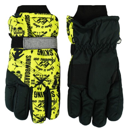 Żółto- czarne rękawiczki nieprzemakalne 5P SNOWBOARD r.146-170