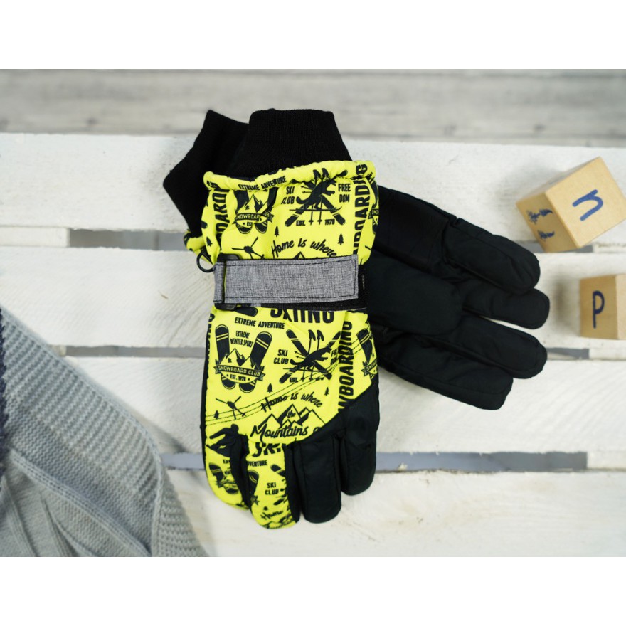 Żółto-czarne rękawiczki narciarskie 5P SNOWBOARD r.146-170
