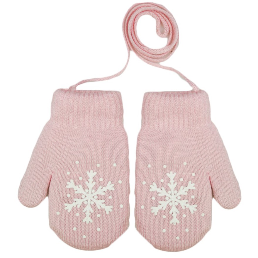 Różowe RĘKAWICZKI 1P ciepłe na sznurku ŚNIEŻKA r. 110-134