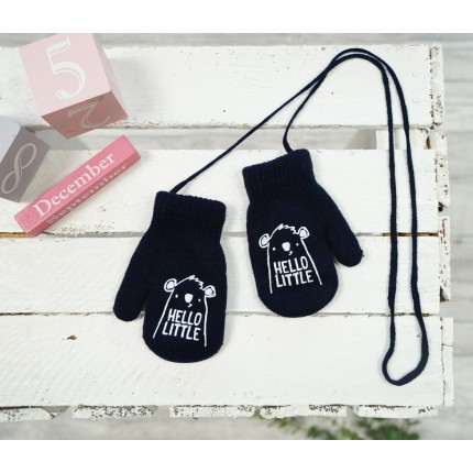 Granatowe RĘKAWICZKI 1P ciepłe na sznurku HELLO LITTLE r. 110-134