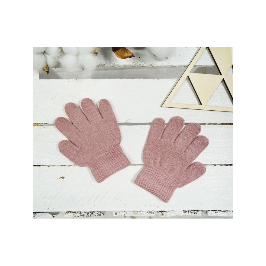 Pudrowe RĘKAWICZKI 5-palczaste gładkie r.98-164