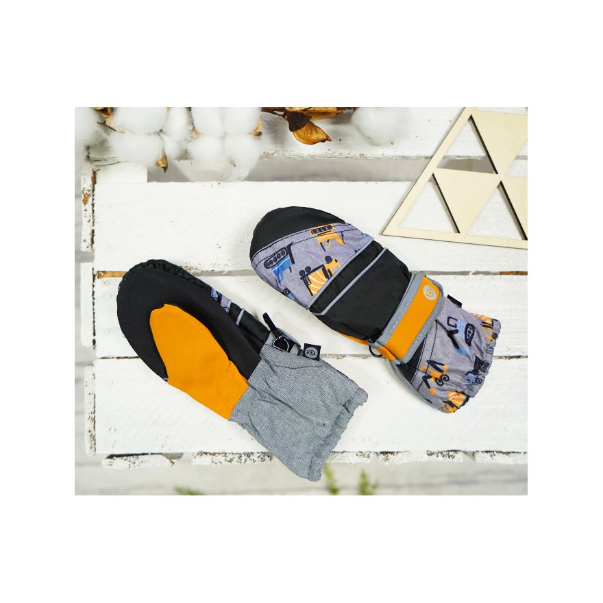 Szary- pomarańcz rękawiczki na śnieg narty KOPARKI 1P r.98-104