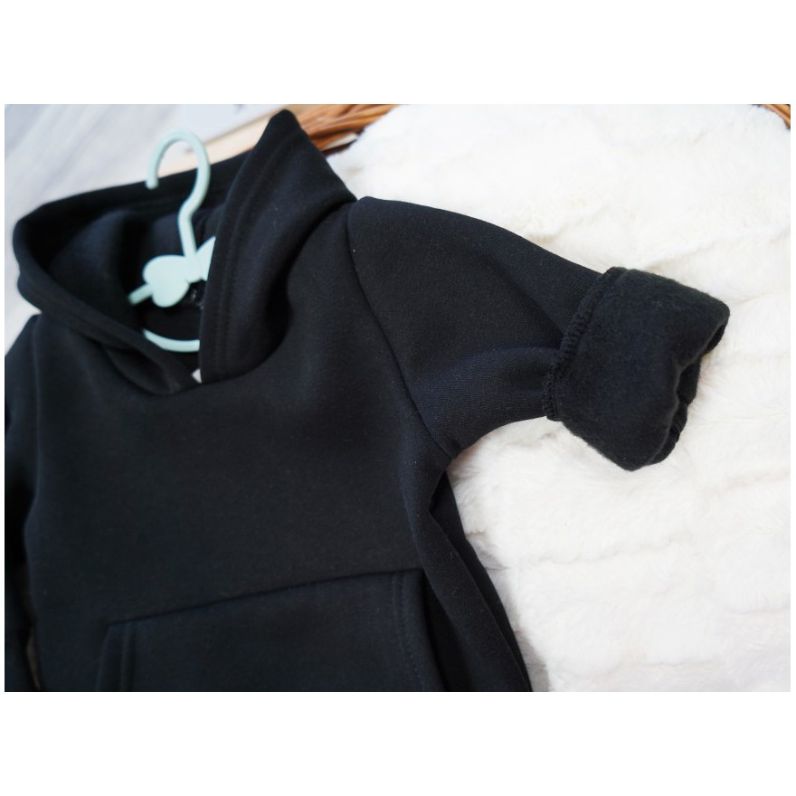 Czarna BLUZA ocieplana dresowa kangurka z kapturem