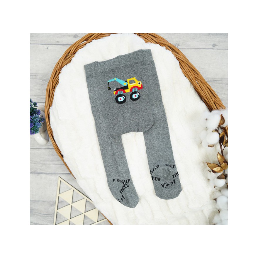 RAJSTOPY dziecięce szare monster truck wzór 670