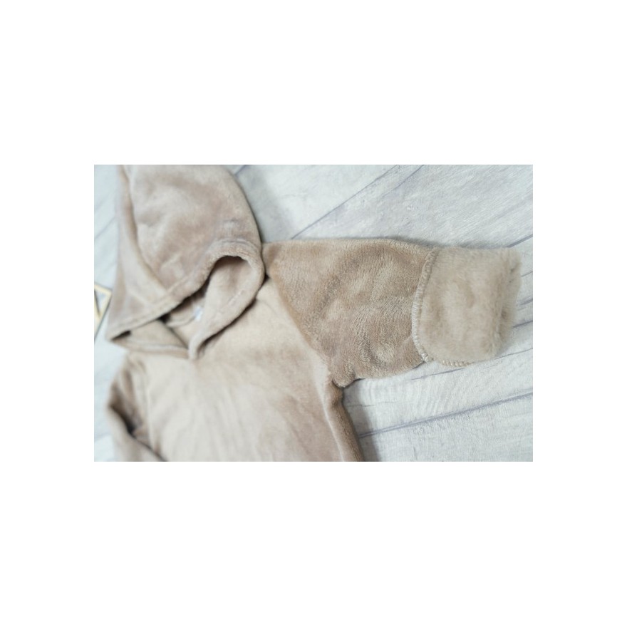 Beżowa SUKIENKA pluszowa ciepła tunika gładka z kapturem