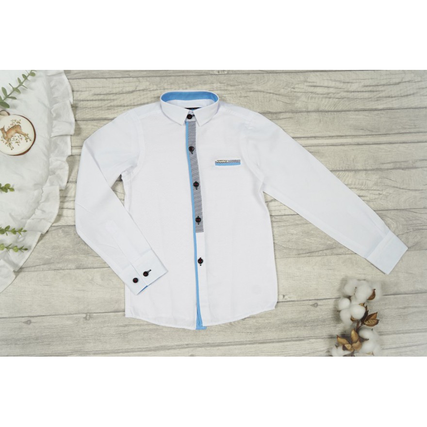 Biała koszula z długim rękawem elegancka we wzory