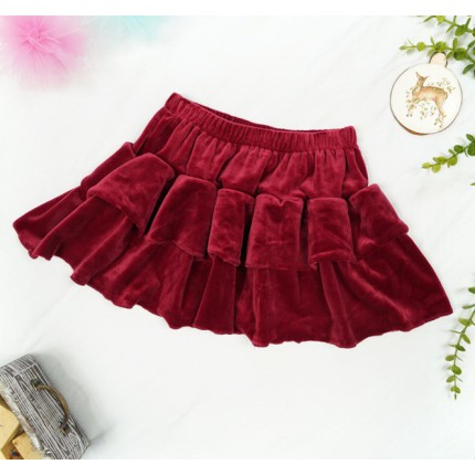 Bordowa SPÓDNICA welurowa z falbankami na święta