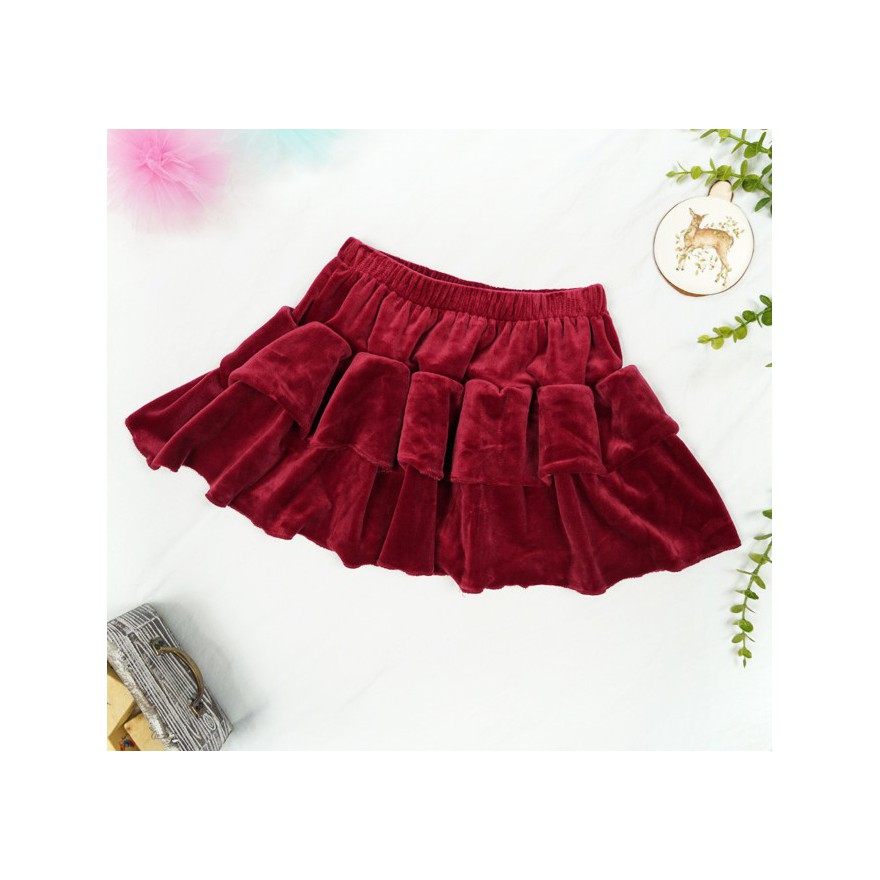 Bordowa SPÓDNICA welurowa z falbankami na święta