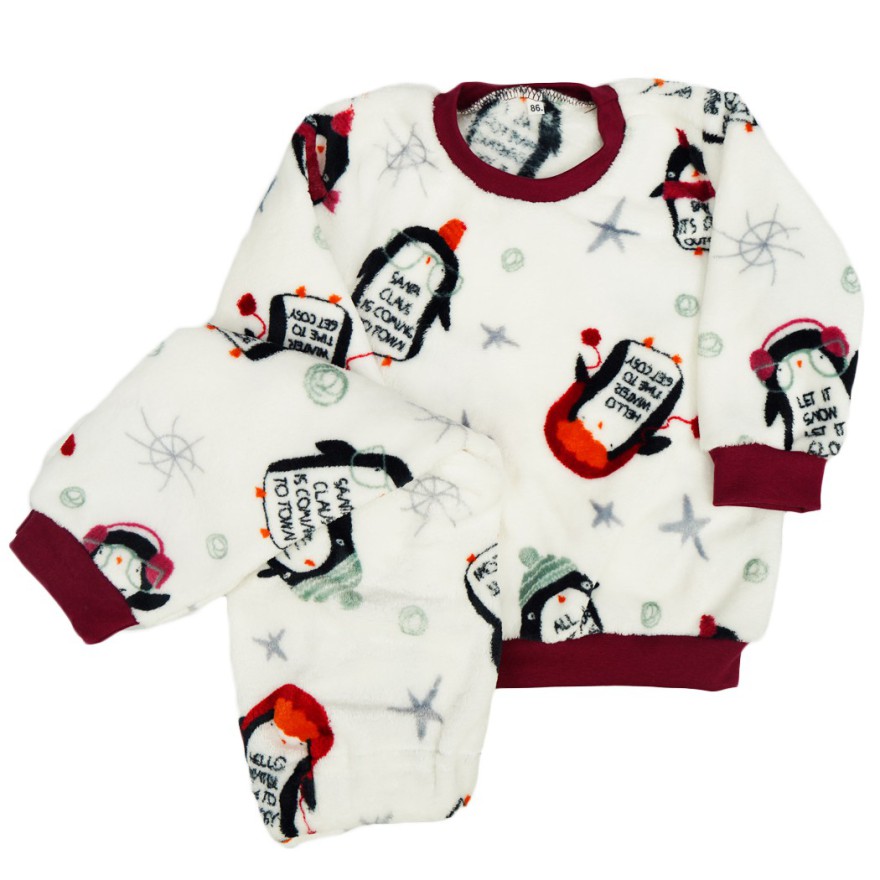 Biała PIŻAMA pluszowa ciepła w pingwiny święta