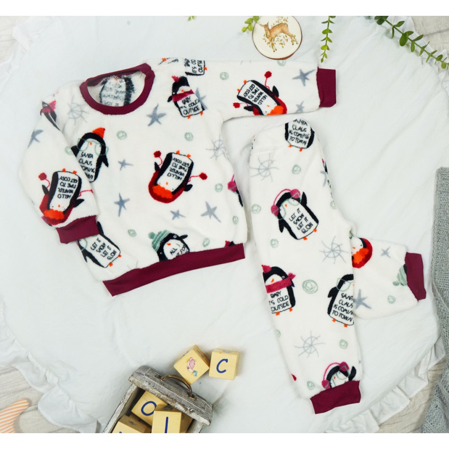 Biała PIŻAMA pluszowa ciepła w pingwiny święta