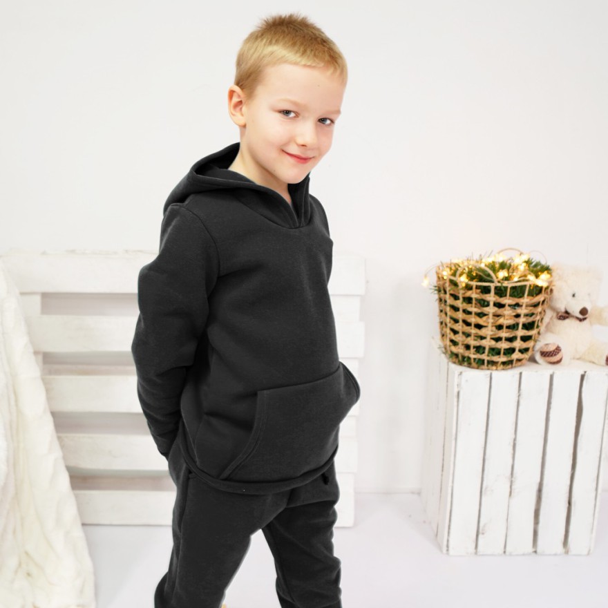 Czarna BLUZA ocieplana dresowa kangurka z kapturem