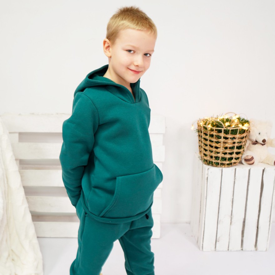 Butelkowa BLUZA ocieplana dresowa kangurka z kapturem