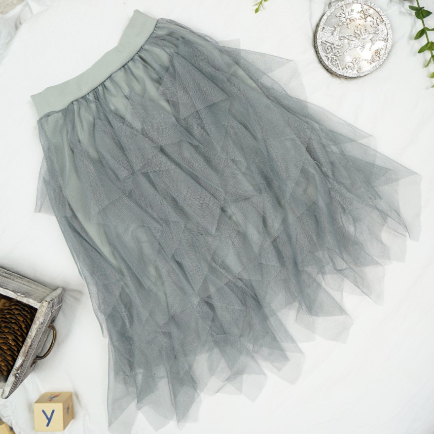 Szara SPÓDNICA tiulowa postrzępiona szkoła święta