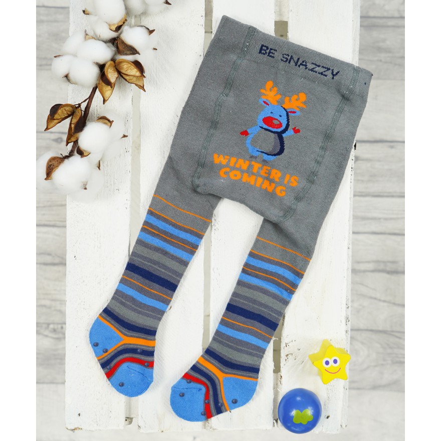 RAJSTOPY frotte do RACZKOWANIA GRUBE szare ABS z reniferem winter wzór 616