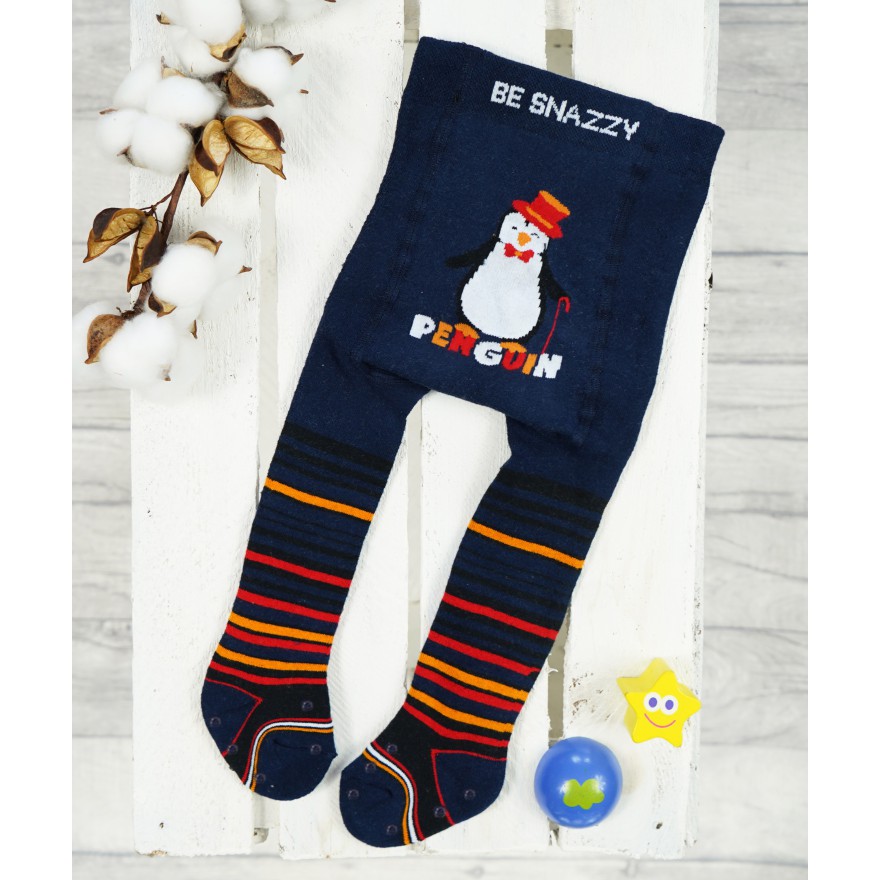 RAJSTOPY frotte do RACZKOWANIA GRUBE granatowe z ABS penguin wzór 615