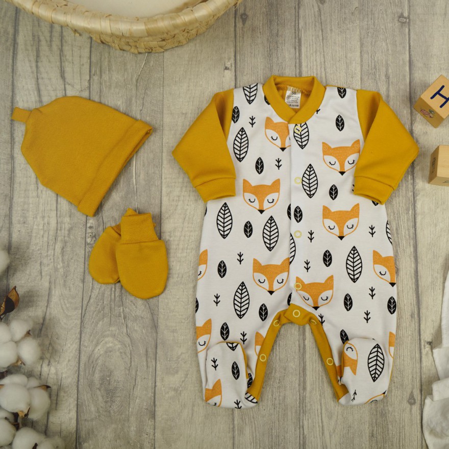 WYPRAWKA WCZEŚNIAK do szpitala 5 części musztardowa liski 412