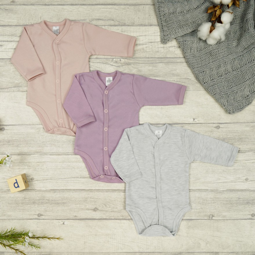 3pak BODY rozpinane wrzos róż szary długi rękaw