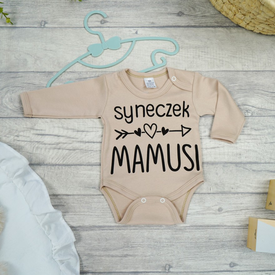 Beżowe BODY Syneczek Mamusi długi rękaw wzór 400