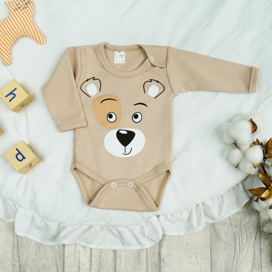 Jasne beżowe BODY z misiem długi rękaw wzór 602be