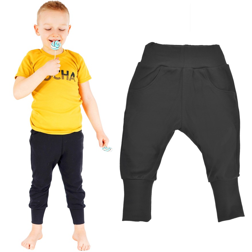 Likwidacja Czarne spodnie bawełniane lekkie z wyciąganą gumką bezuciskowe NEON szkoła