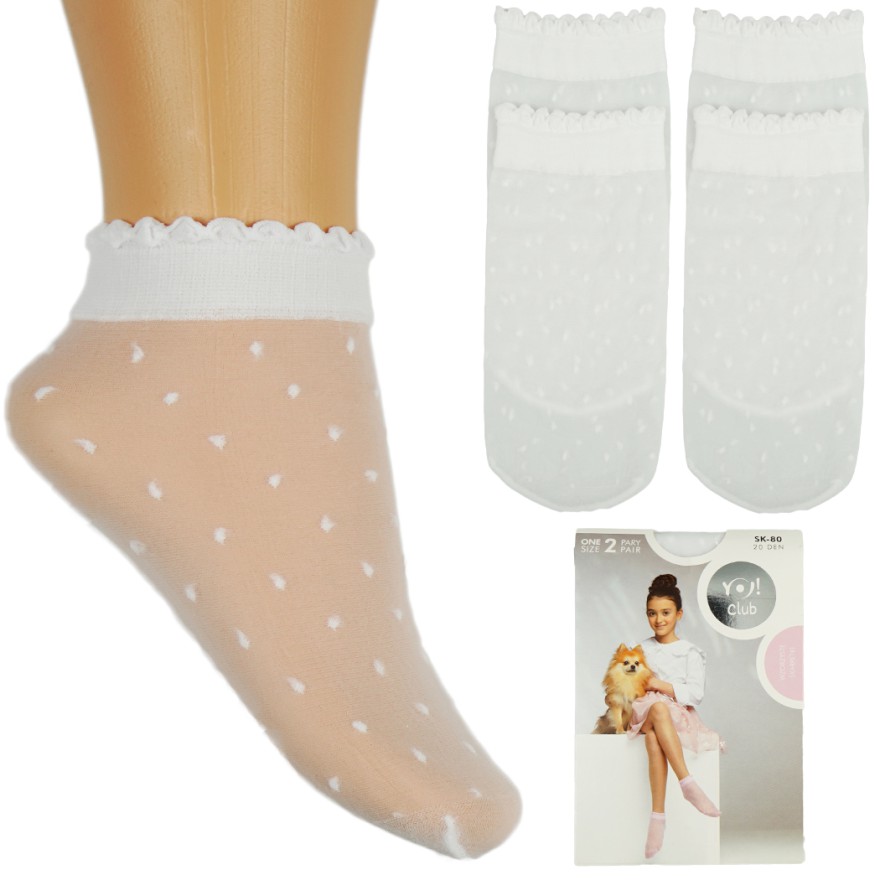 4-pak SKARPETKI mikrofibra 20den w kropki róż biel KOMUNIA