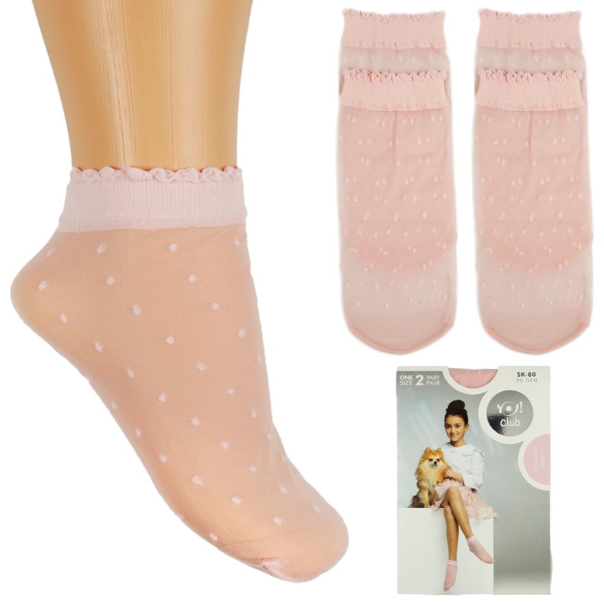 4-pak SKARPETKI mikrofibra 20den w kropki róż biel KOMUNIA