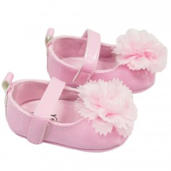 Baletki buty lakierki NIECHODKI różowe z kwiatem BUCIKI CHRZEST