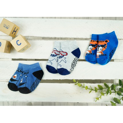 3PAK SKARPETKI STOPKI z ABS miś rekin tiger skarpety chłopięce C-52