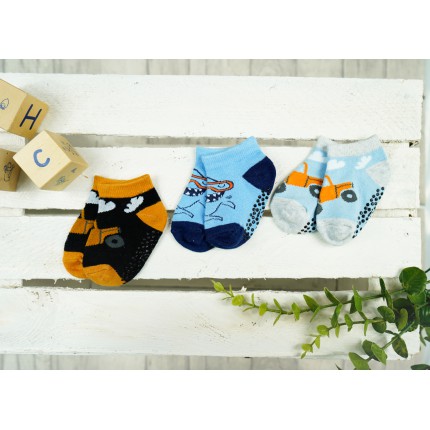 3PAK SKARPETKI STOPKI z ABS samochody rekin skarpety chłopięce C-53